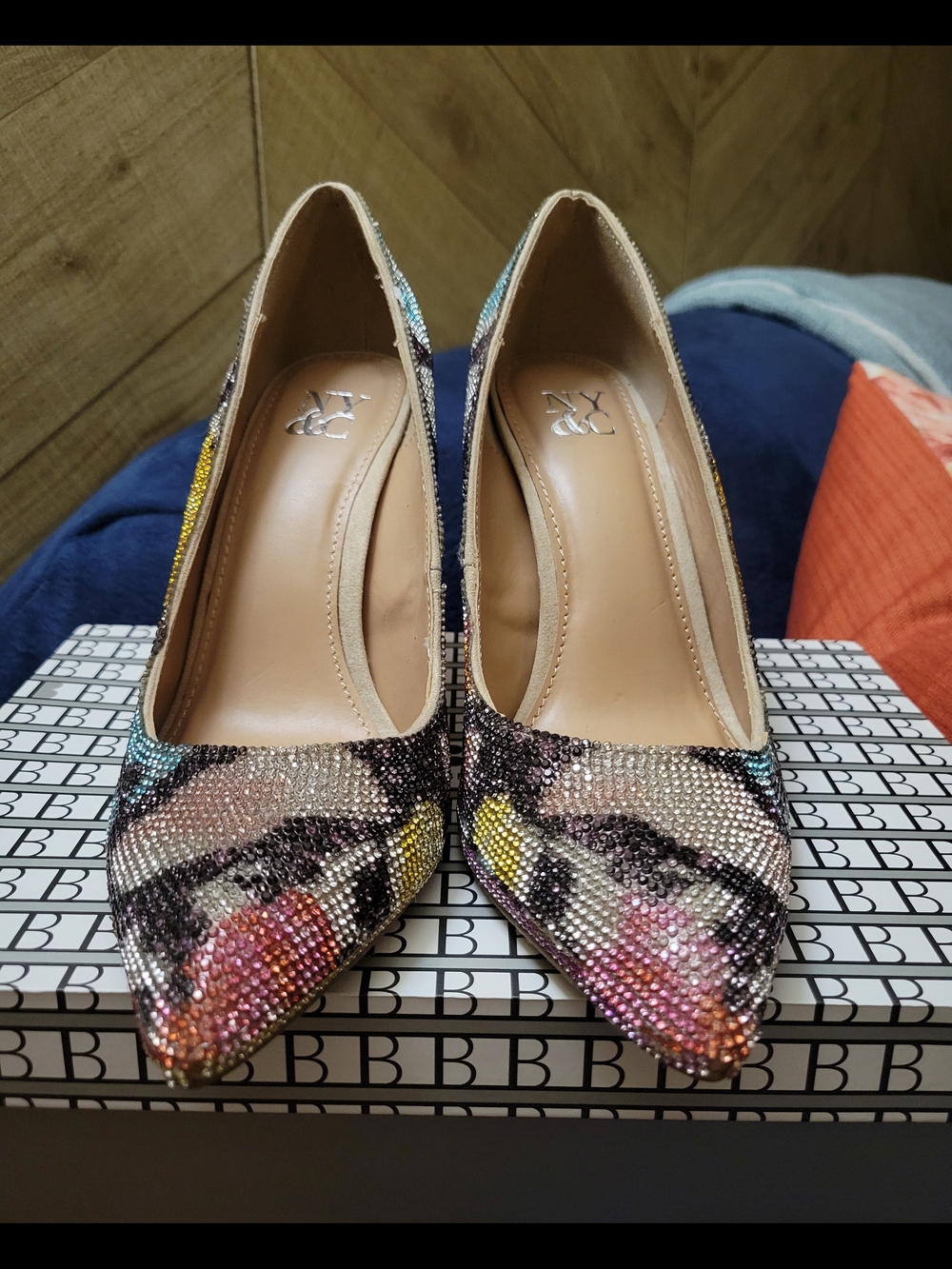 New York & Co. Pointed Toe Pumps with Multi-color Crystal Embellishment